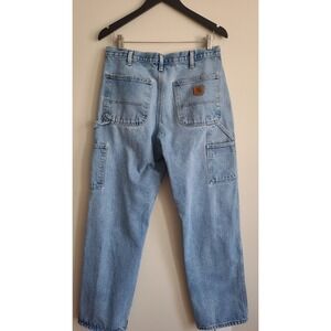 Carhartt Mens Carpenter Jeans Light Wash Denim Work Pants 32x32 Distressed